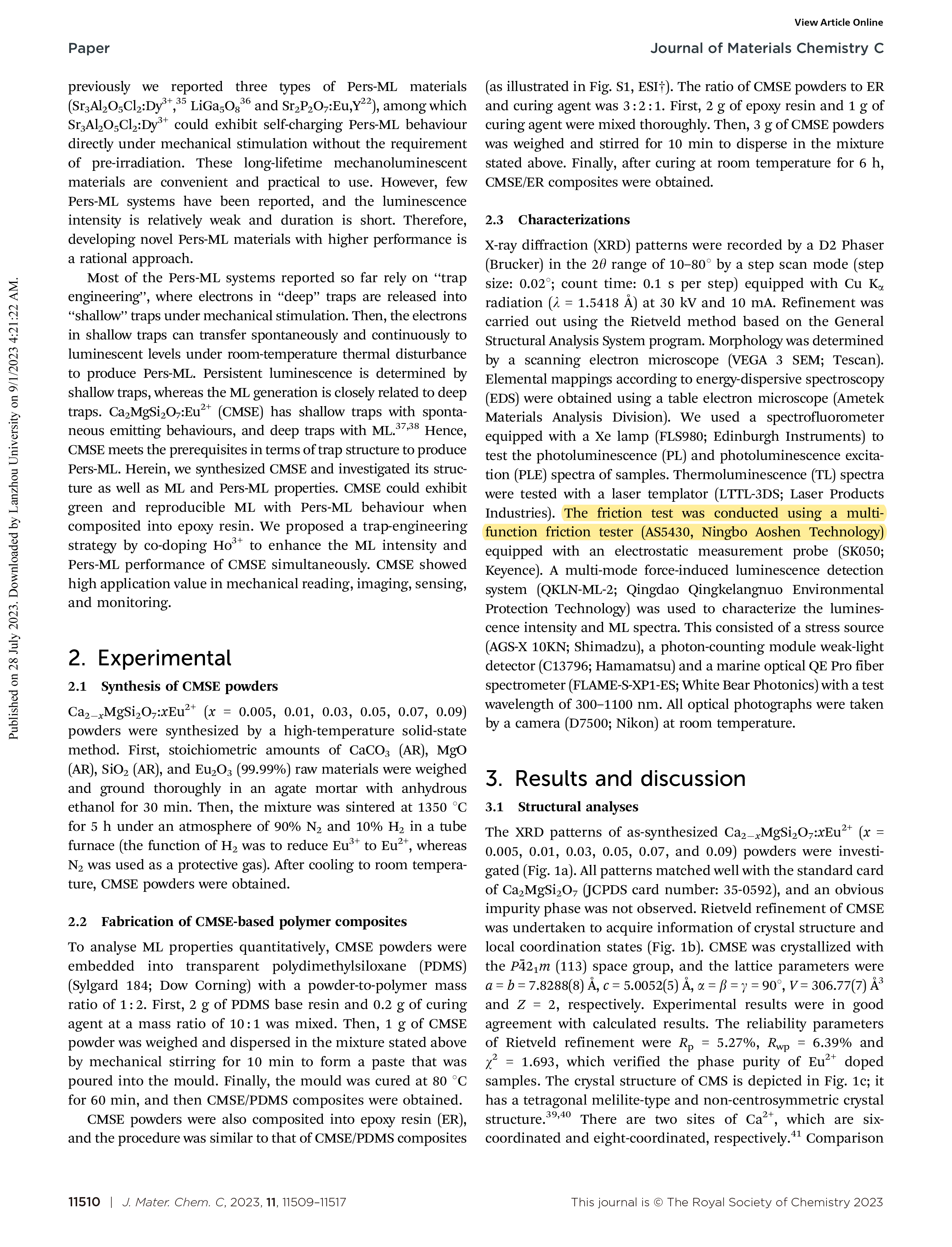 Trap-regulated highly efficient mechanoluminescence and persistent mechanoluminescence of Ca2MgSi2O7Eu2+†-2.png